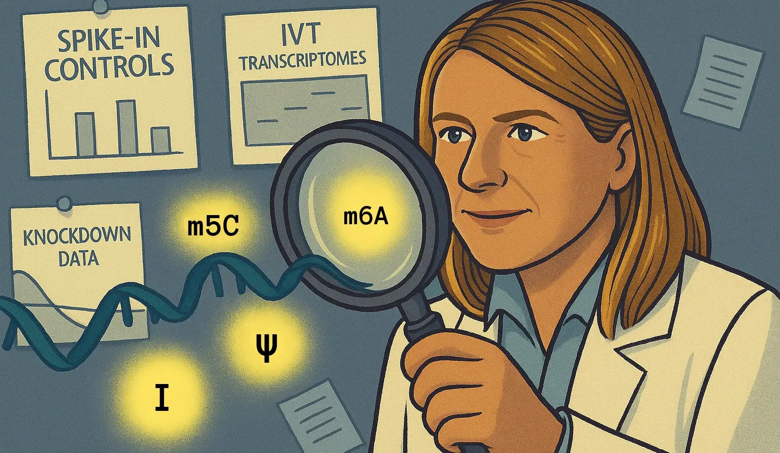 a woman investigates RNA modifications